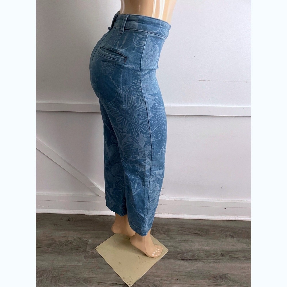 Pilcro Blue Floral Sunflower High Rise Cropped Wide Leg Pants Size 27 - Picture 3 of 7